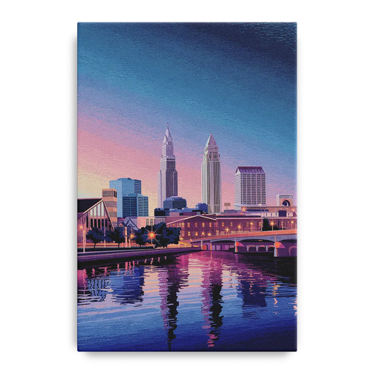 Cleveland Ohio Skyline Silhouette - Canvas Wall Art