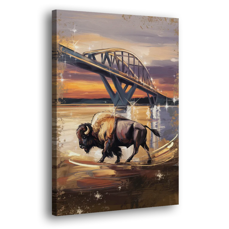 Buffalo Peace Bridge Glow - Canvas Print Art Sides
