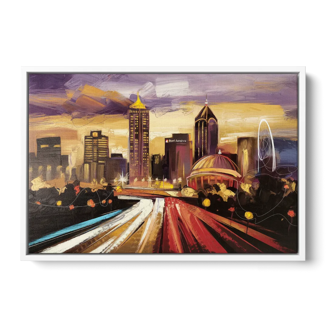 Atlanta Skyline With Georgia Dome - White Frame Canvas