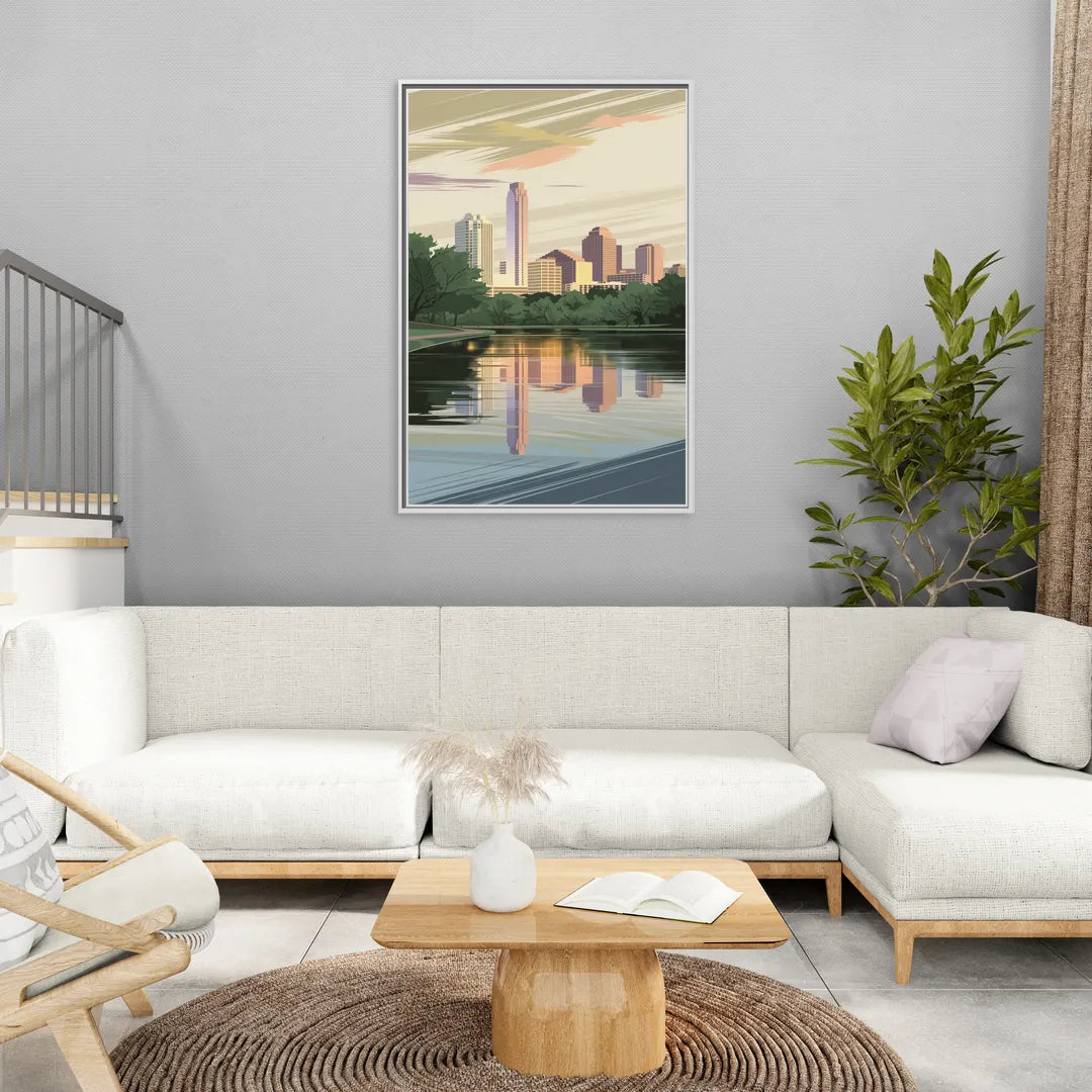 Austin Zilker Park Views - Living Room White Frame Canvas