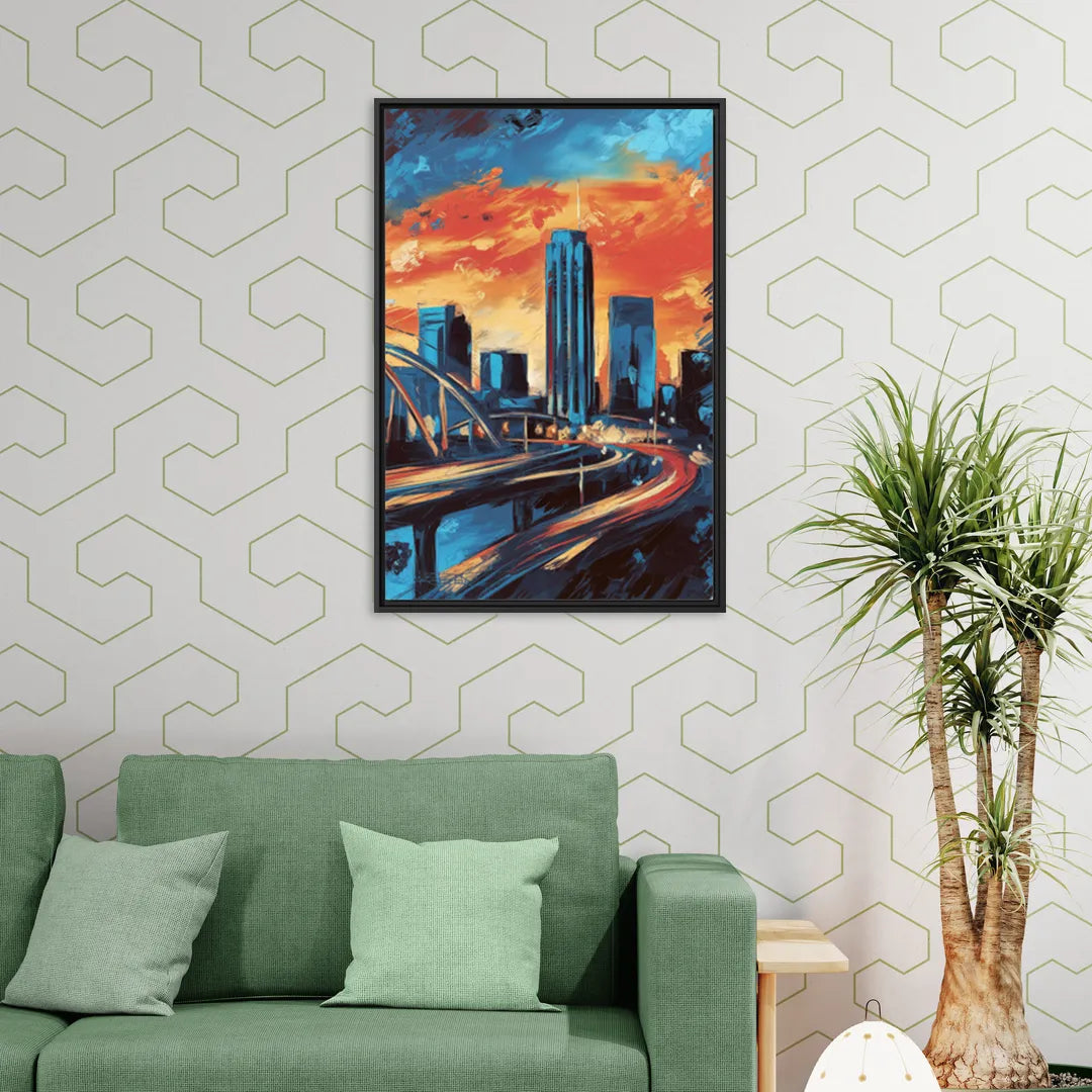 Oklahoma City Thunder Skyline - Living Room Black Frame Canvas