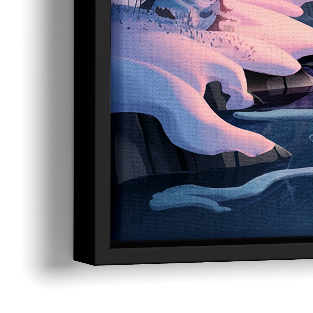 Aurora Snowy Peaks - Close-Up Black Frame Canvas