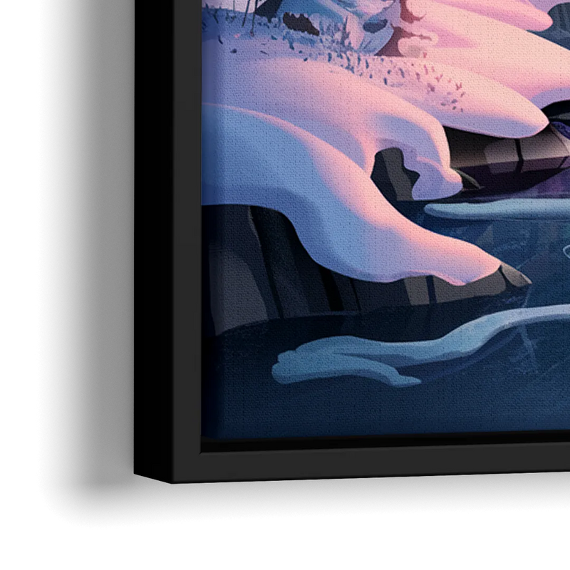 Aurora Snowy Peaks - Close-Up Black Frame Canvas