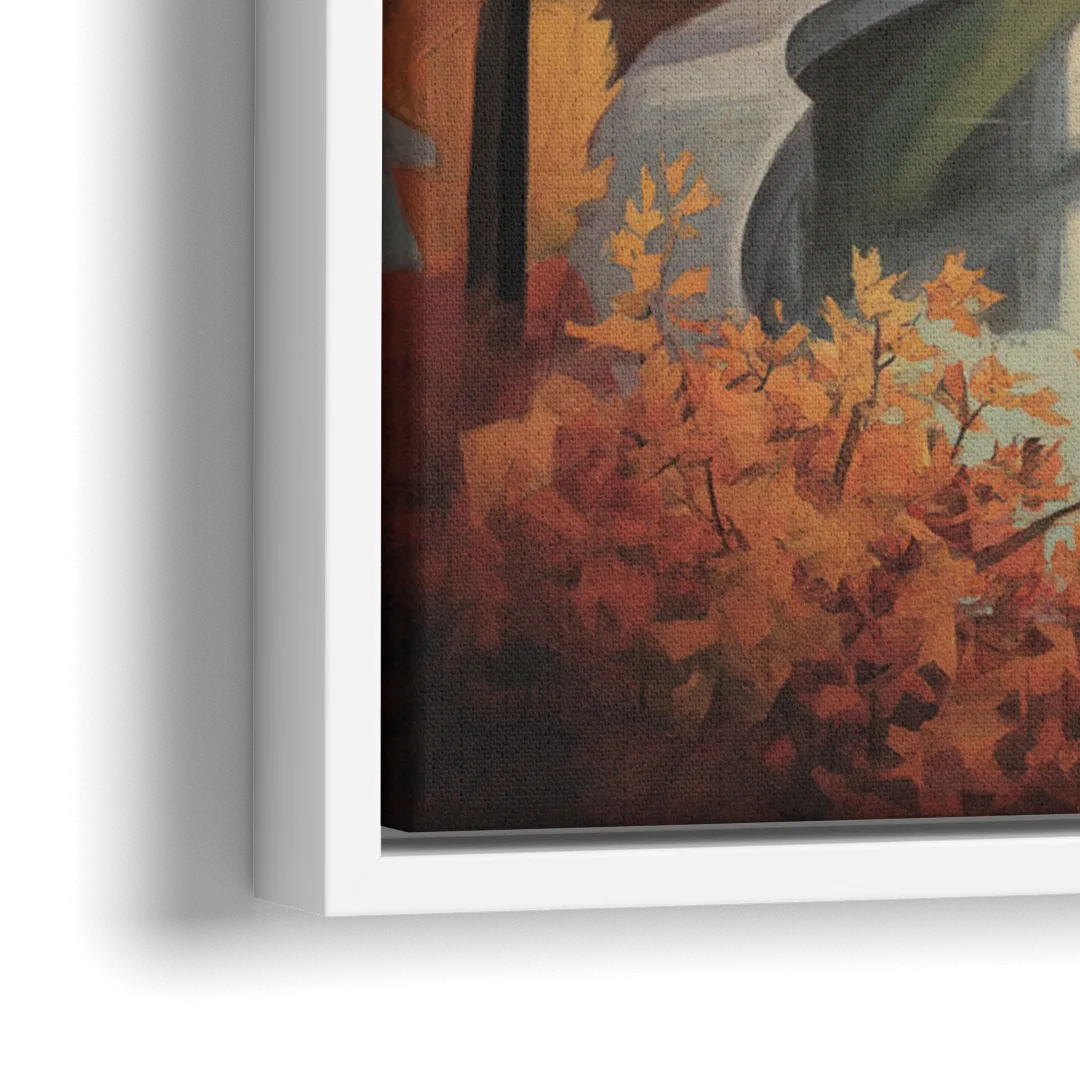 Niagara Parkway Autumn Scenic - Close-Up White Frame Canvas