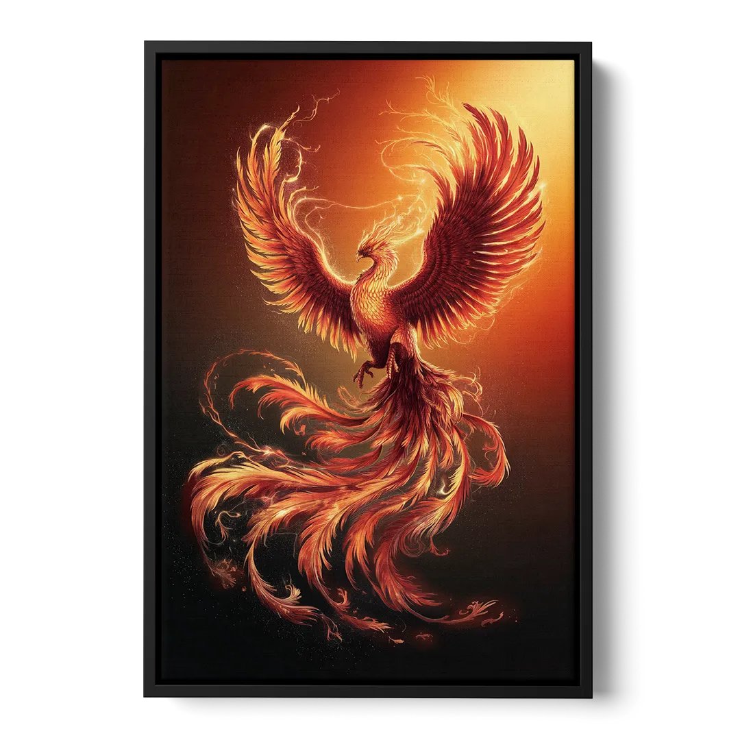 Phoenix Bird in Flight - Black Frame Canvas