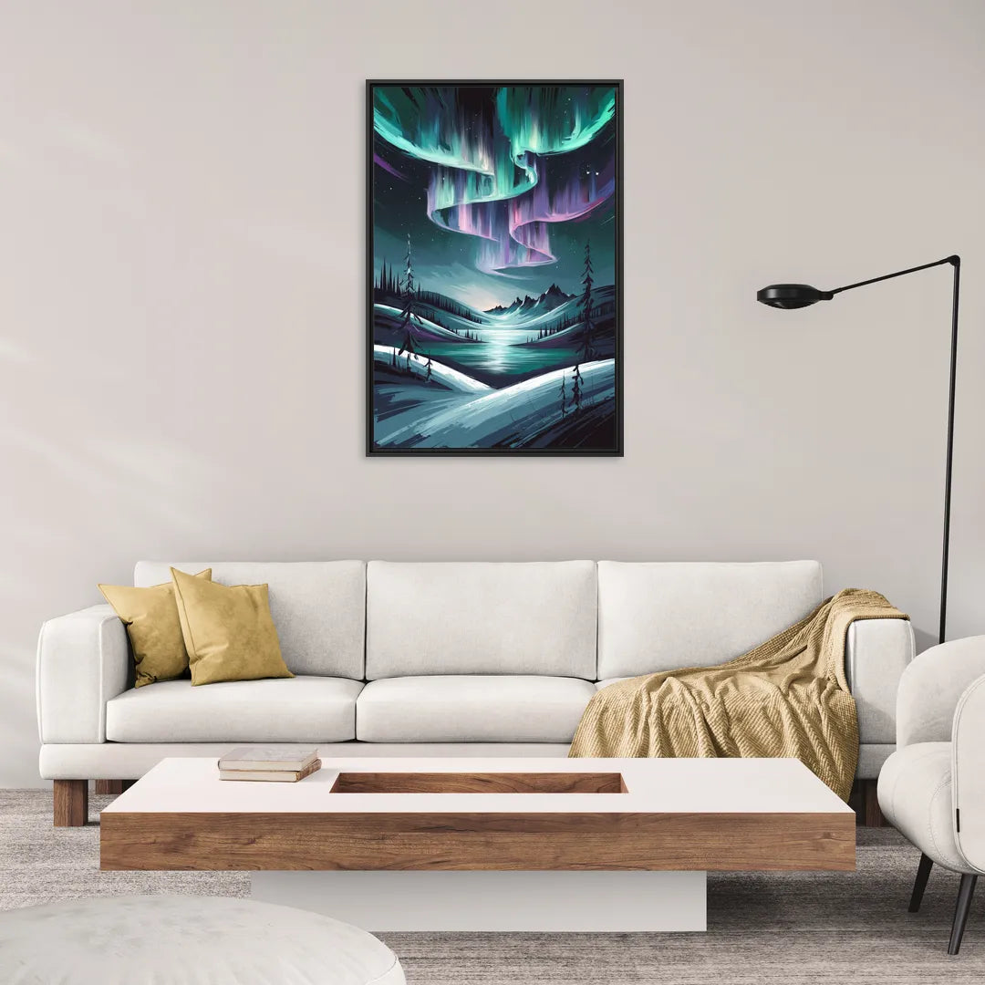 Aurora Skyline Glow - Living Room Black Frame Canvas