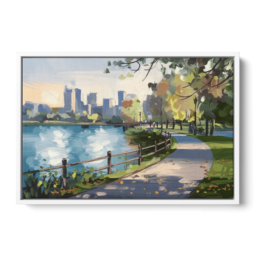 Burlington Lakefront Pathways - White Frame Canvas