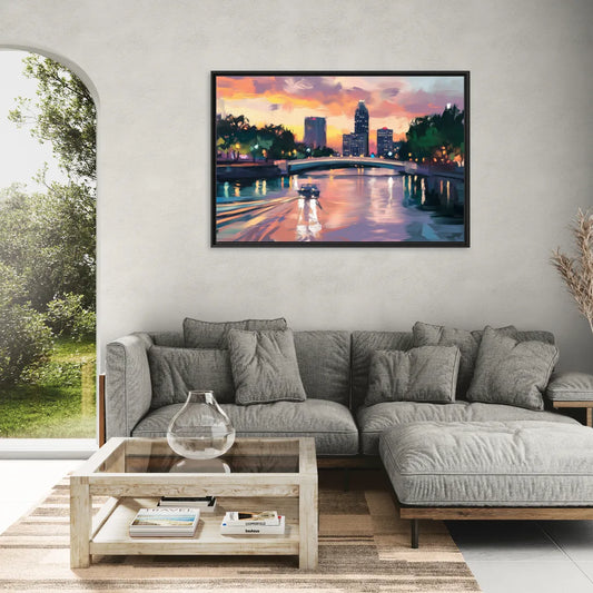 Tampa Riverwalk Evening Glow - Living Room Black Frame Canvas