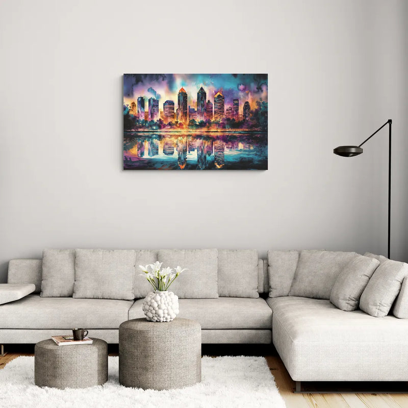 Atlanta Skyline With Reflection - Canvas Wall Art Living Room