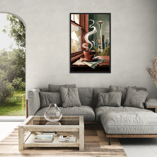 Seattle Coffee Culture Vibes - Living Room Black Frame Canvas