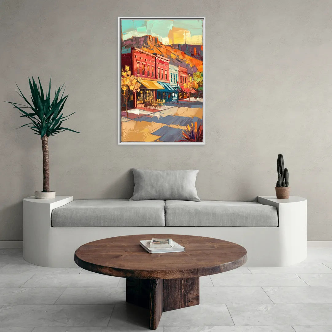 Bisbee Quaint Downtown View - Living Room White Frame Canvas