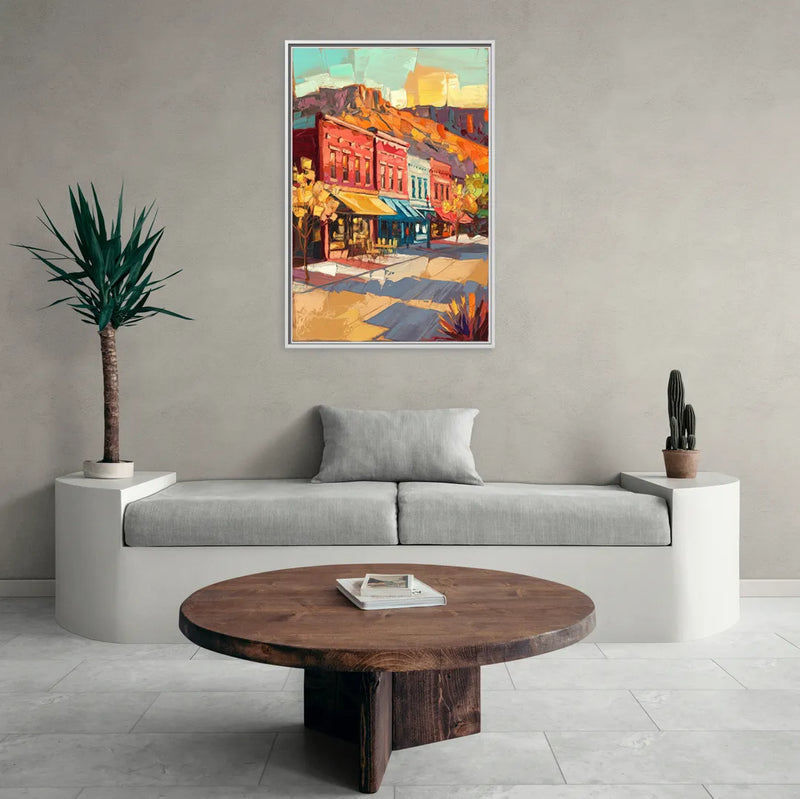 Bisbee Quaint Downtown View - Living Room White Frame Canvas