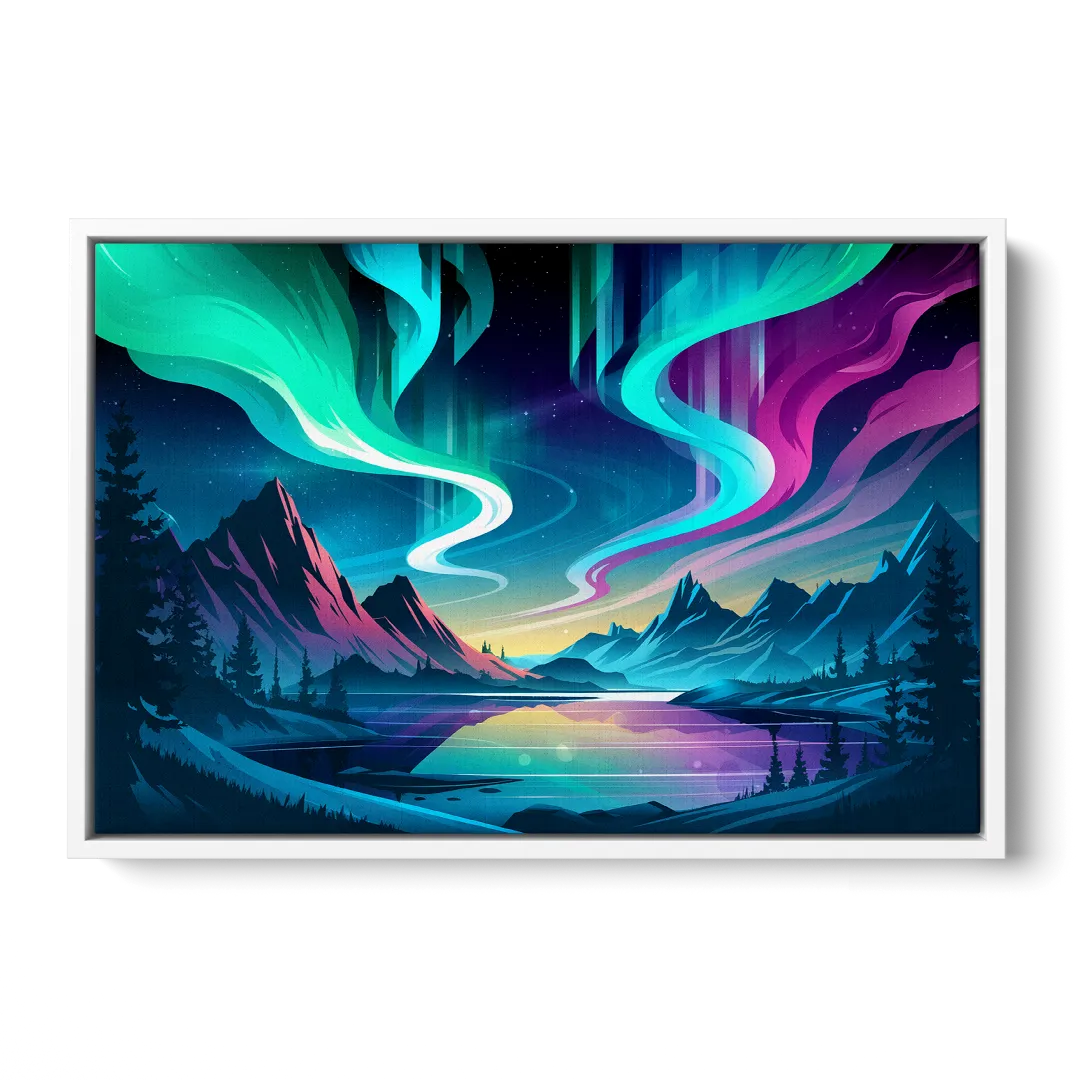Aurora Starry Night - White Frame Canvas