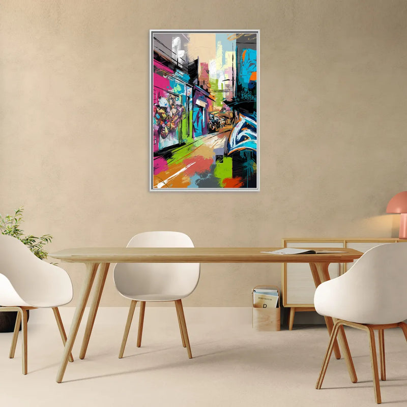 Houston Graffiti Streets - Living Room White Frame Canvas
