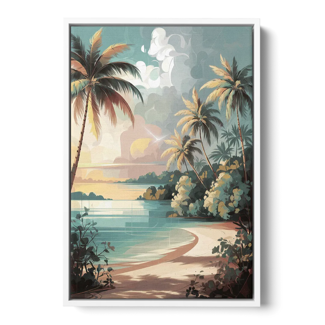 Key West Palm Tree Serenity - White Frame Canvas