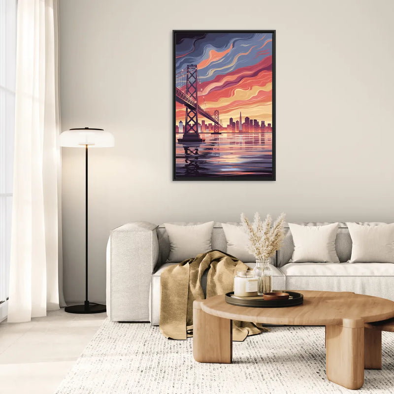 San Francisco Skyline at Sunset - Living Room Black Frame Canvas