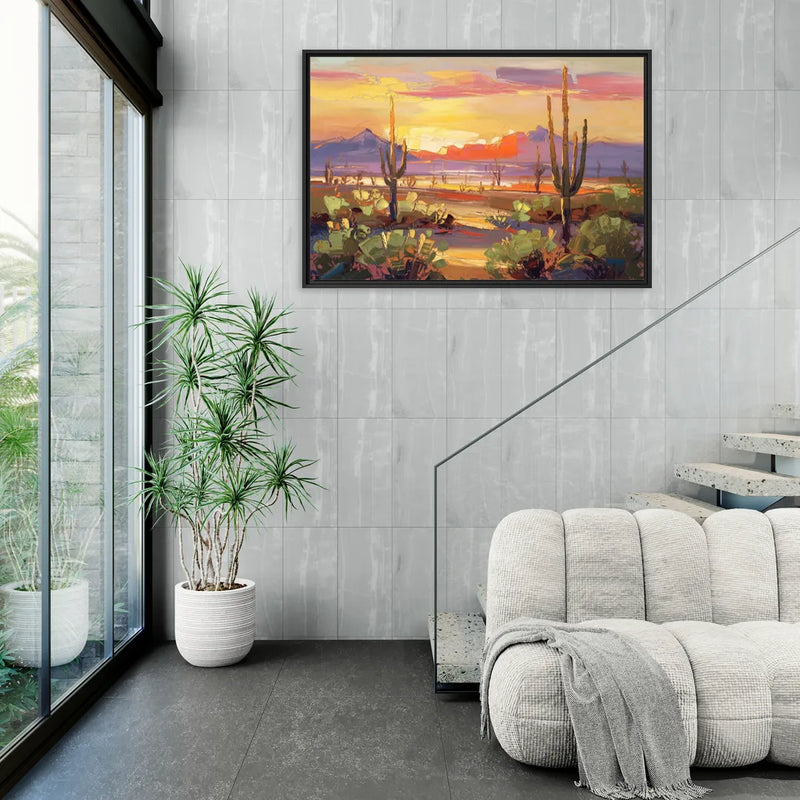 Phoenix Desert Horizon Scene - Living Room Black Frame Canvas