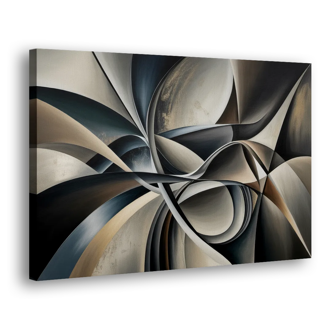 Intertwined Elegance Black and Grey Abstract - Canvas Print Art Sides