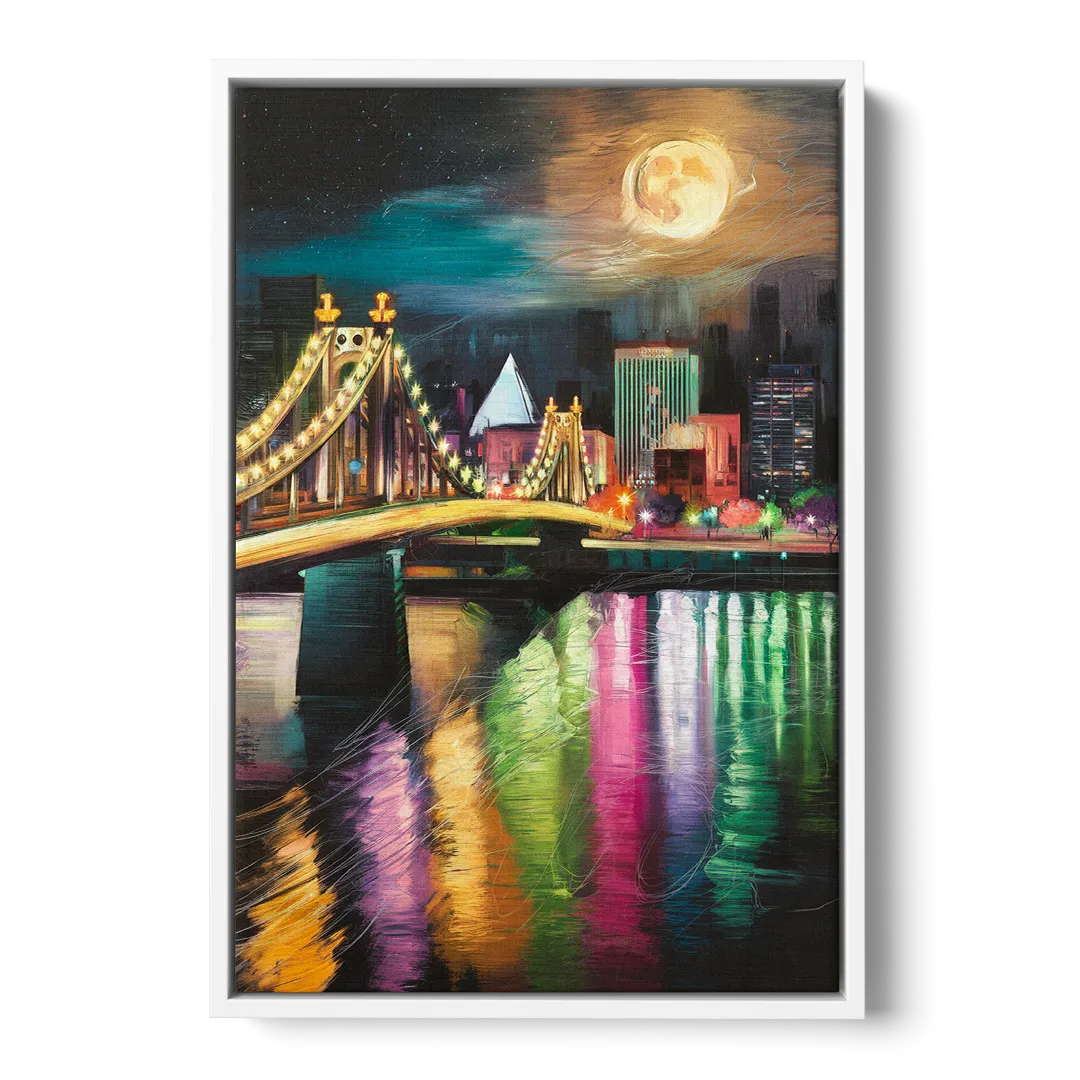 Memphis Vibrant Nightlife - White Frame Canvas