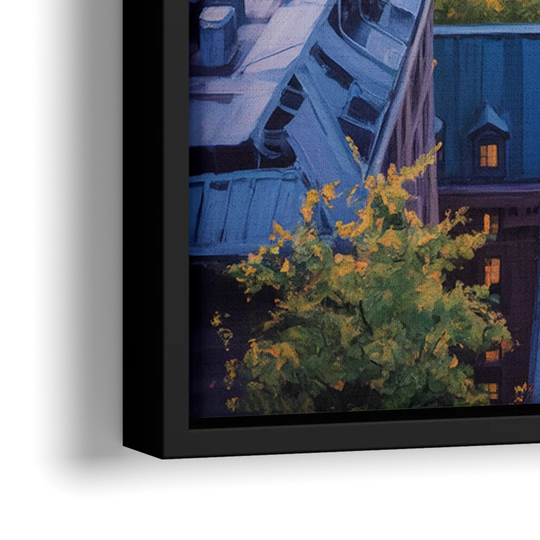 Montreal Rooftop View - Close-Up Black Frame Canvas
