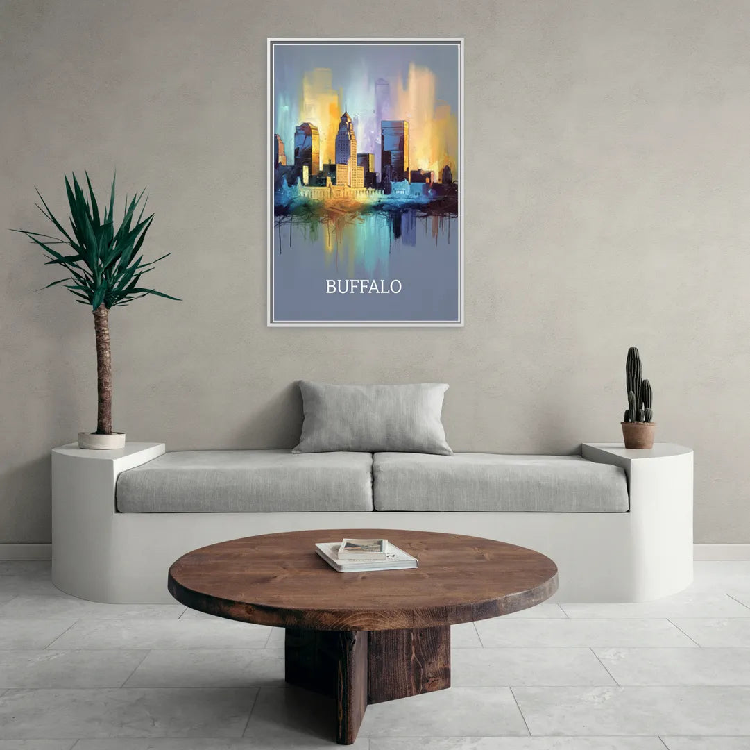 Buffalo Architectural Charm - Living Room White Frame Canvas