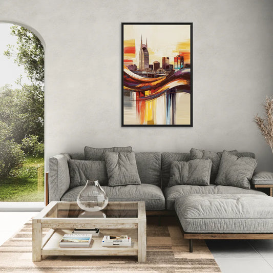 Nashville Skyline at Sunset - Living Room Black Frame Canvas