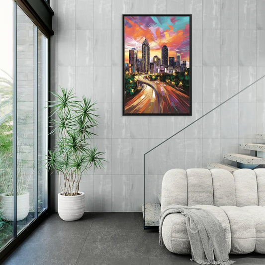Atlanta Skyline at Sunset - Living Room Black Frame Canvas