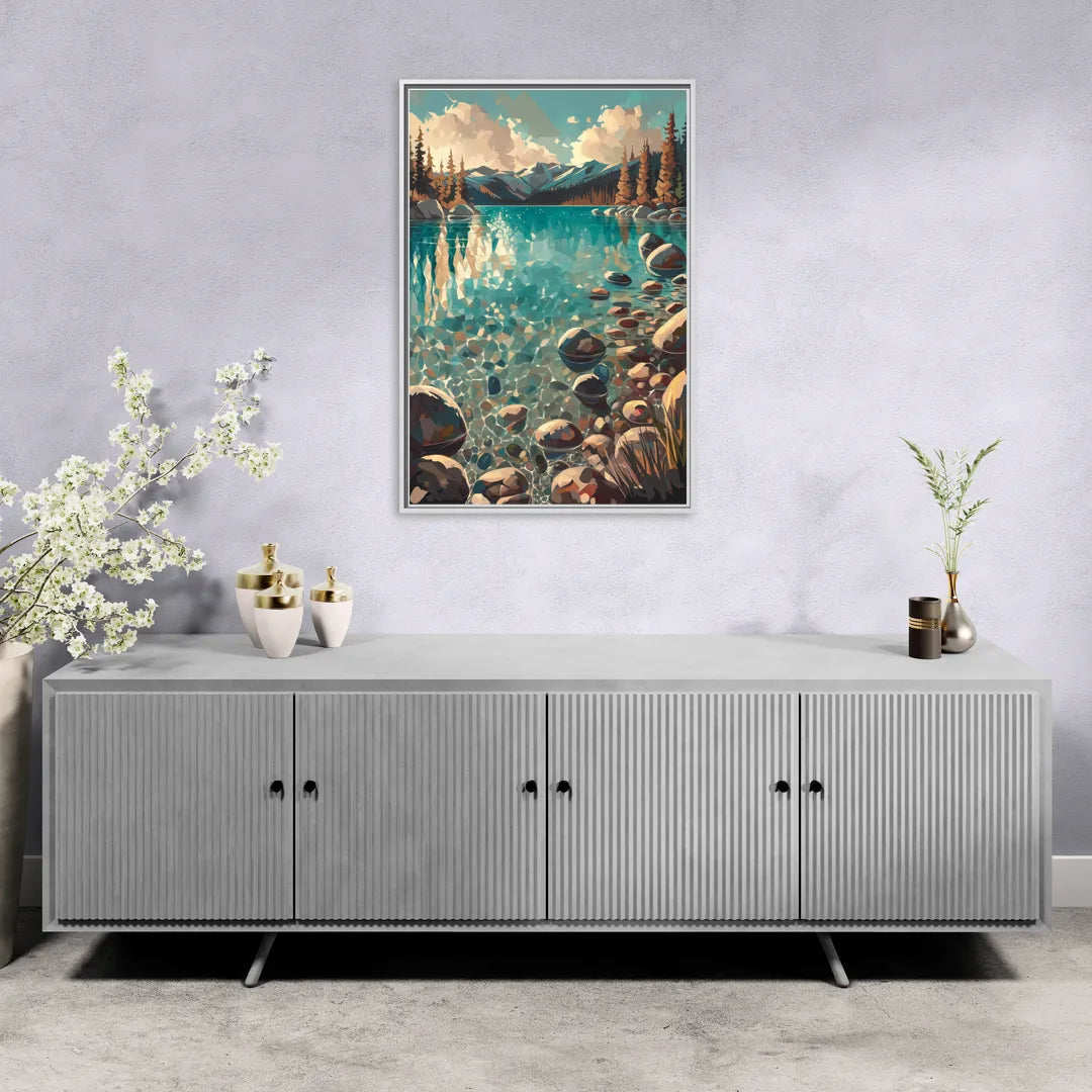 Lake Tahoe Crystal Waterscape - Living Room White Frame Canvas