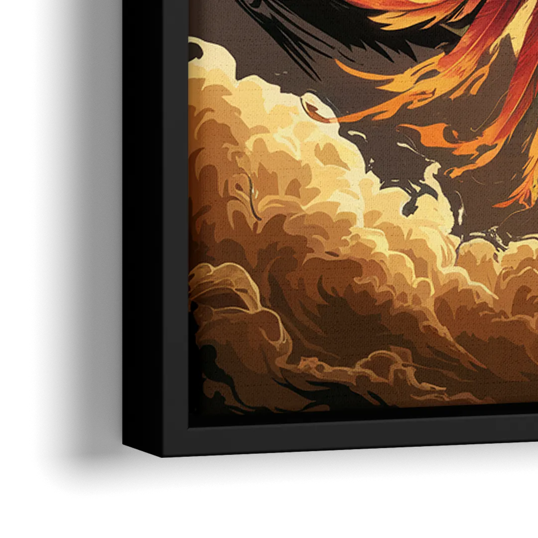 Phoenix Bird Abstract Artwork - Close-Up Black Frame Canvas