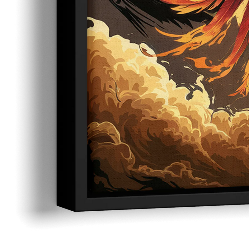 Phoenix Bird Abstract Artwork - Close-Up Black Frame Canvas