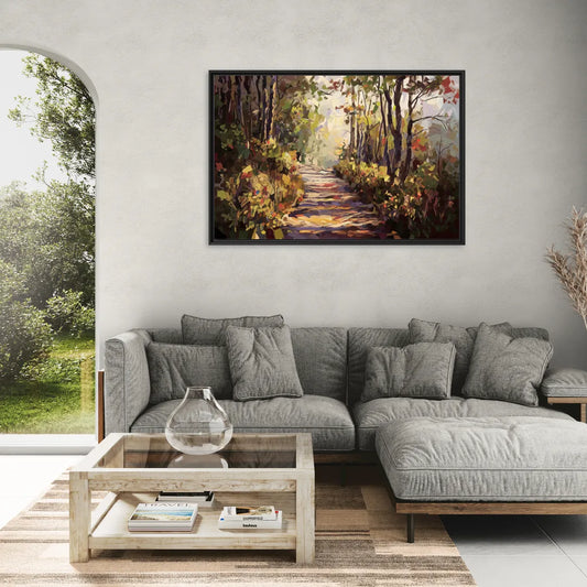 Gatlinburg Trail Through The Forest - Living Room Black Frame Canvas