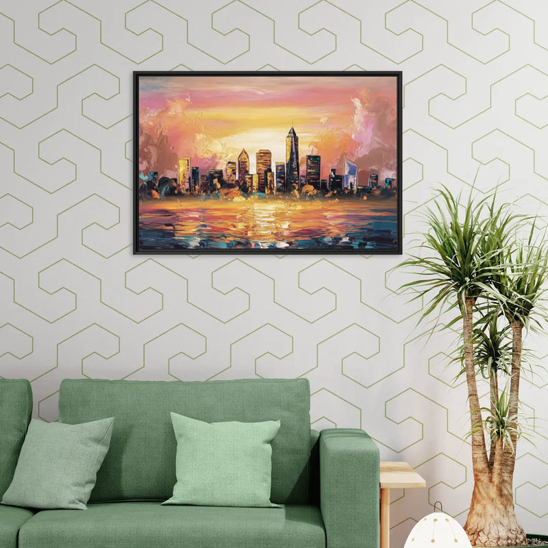 Salem Skyline Sunset - Living Room Black Frame Canvas