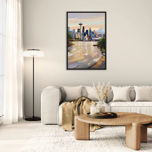 Seattle Nature Meets City - Living Room Black Frame Canvas