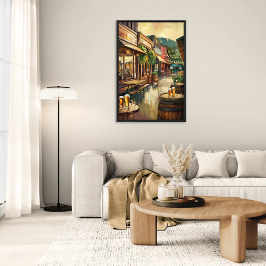 Asheville Local Brewery District - Living Room Black Frame Canvas