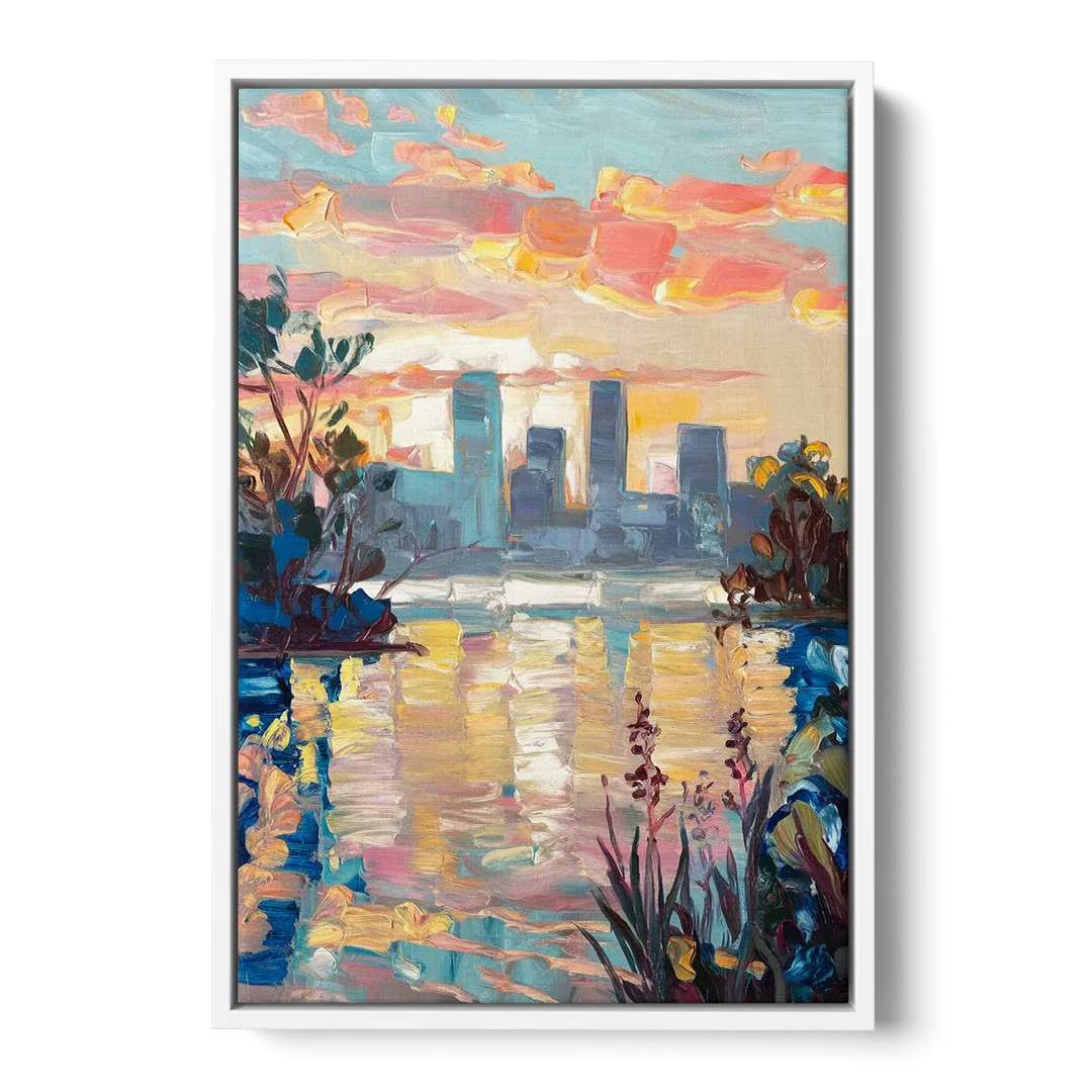 Buffalo Waterfront Sunrise - White Frame Canvas