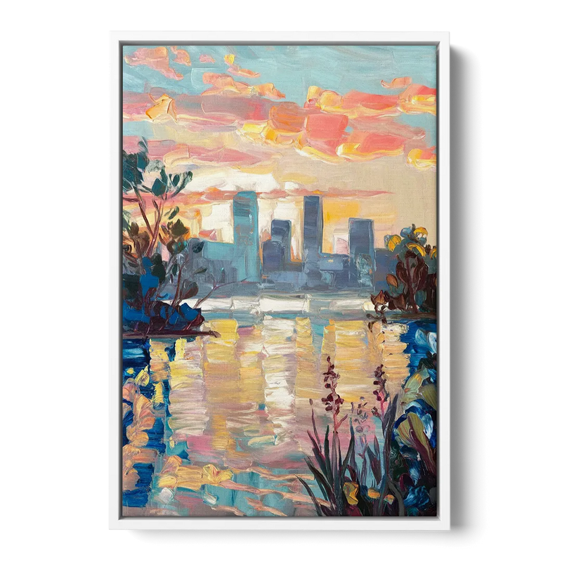 Buffalo Waterfront Sunrise - White Frame Canvas