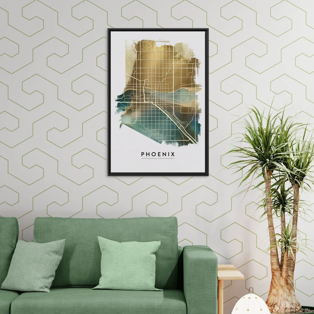 Phoenix Arizona Map Design - Living Room Black Frame Canvas