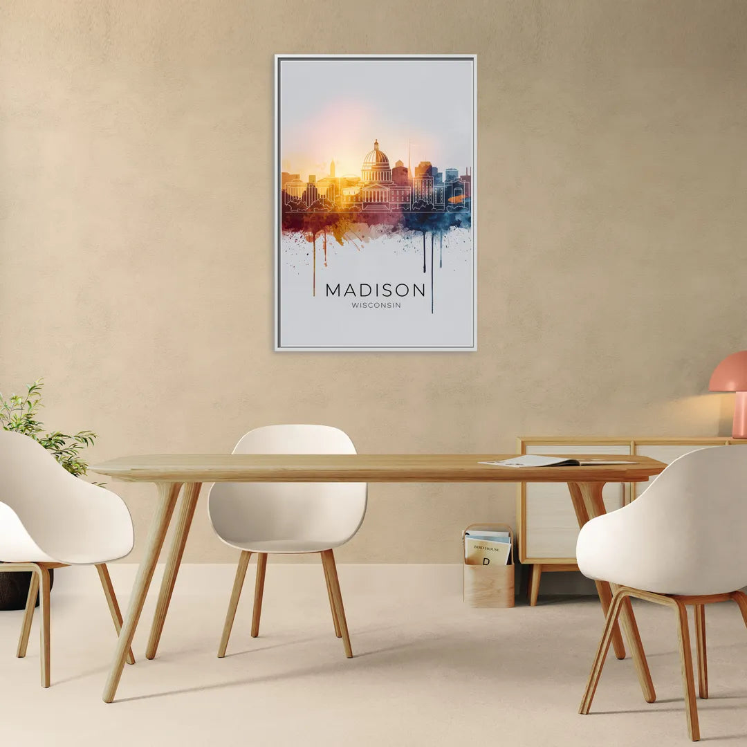 Madison Iconic Landmarks - Living Room White Frame Canvas