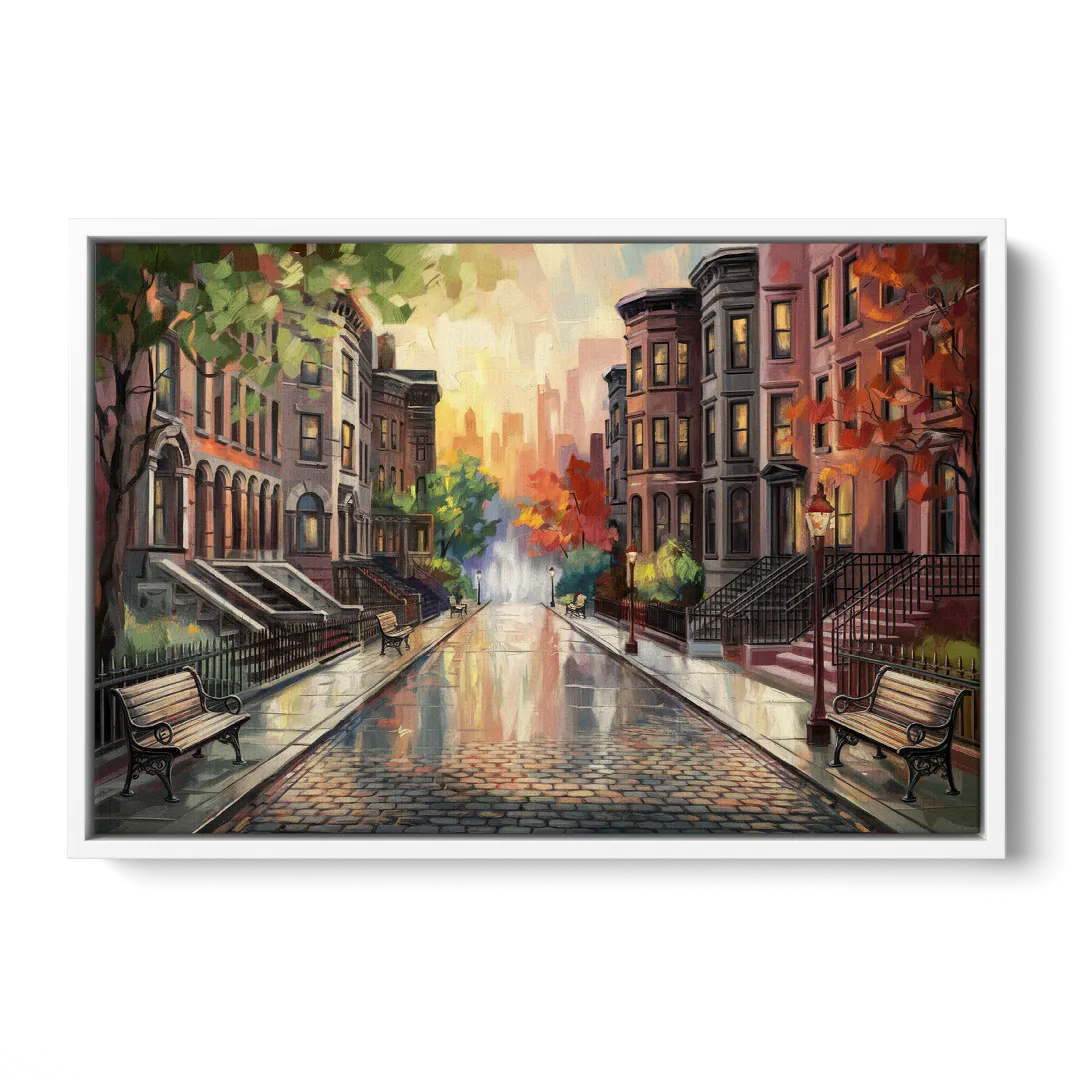 Boston Historic Neighborhoods - White Frame Canvas