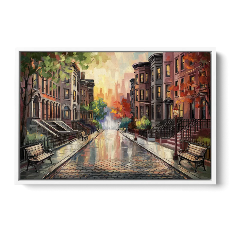 Boston Historic Neighborhoods - White Frame Canvas