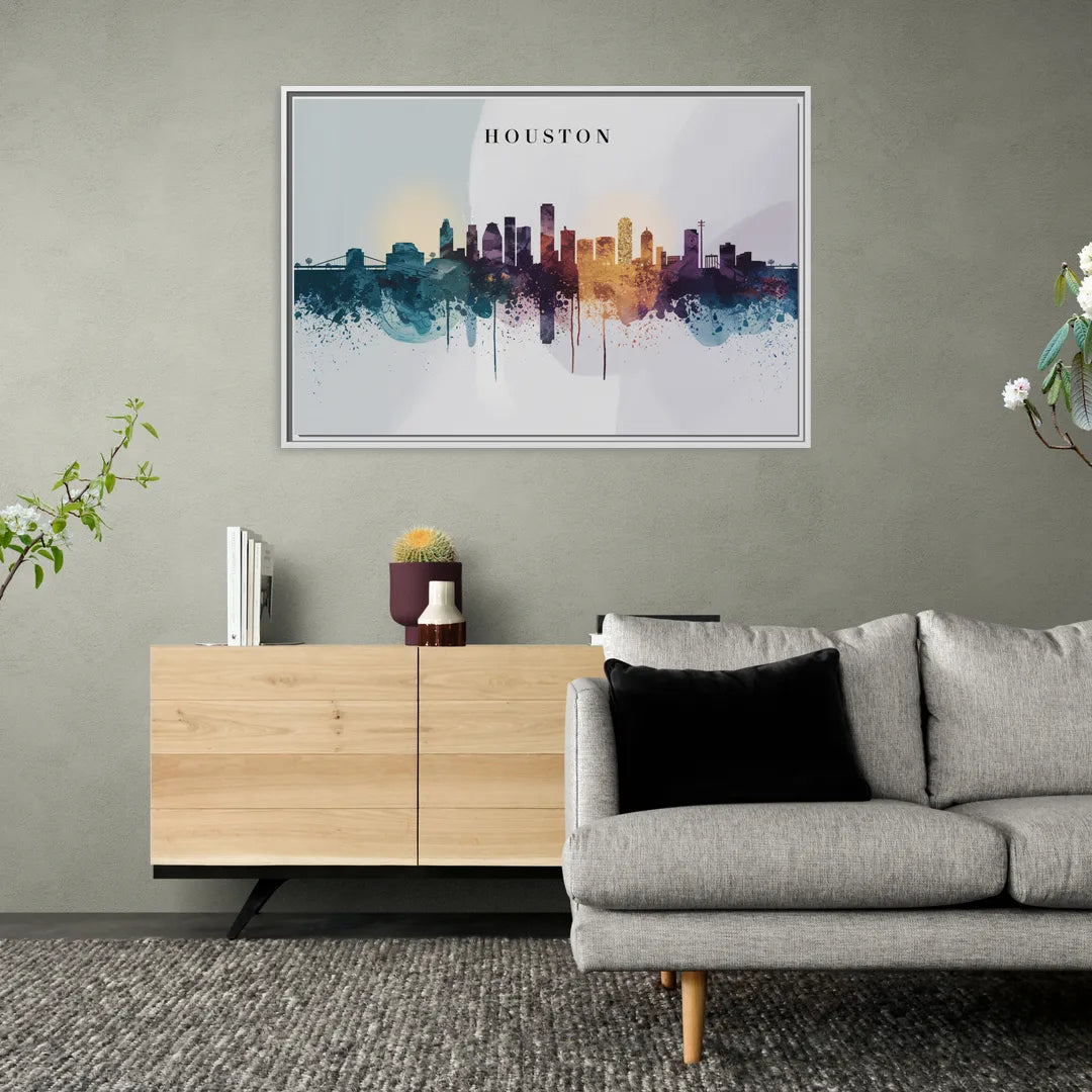 Houston Skyline Horizon - Living Room White Frame Canvas