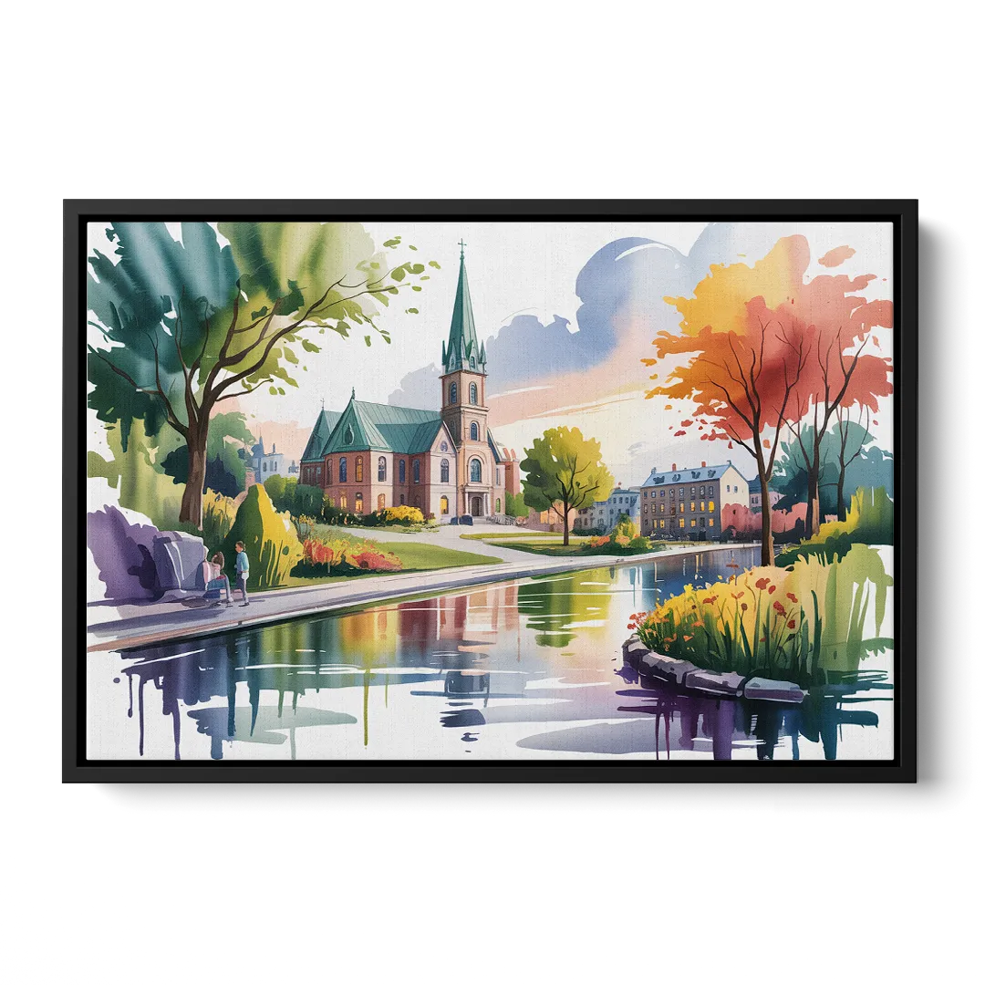 Quebec City Historic Churches - Black Frame Canvas