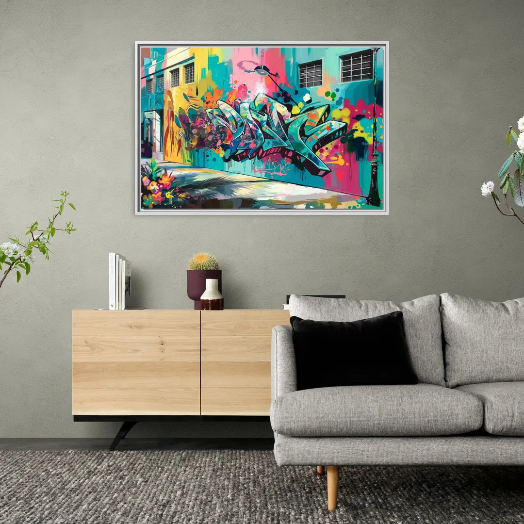 Miami Wynwood Murals - Living Room White Frame Canvas