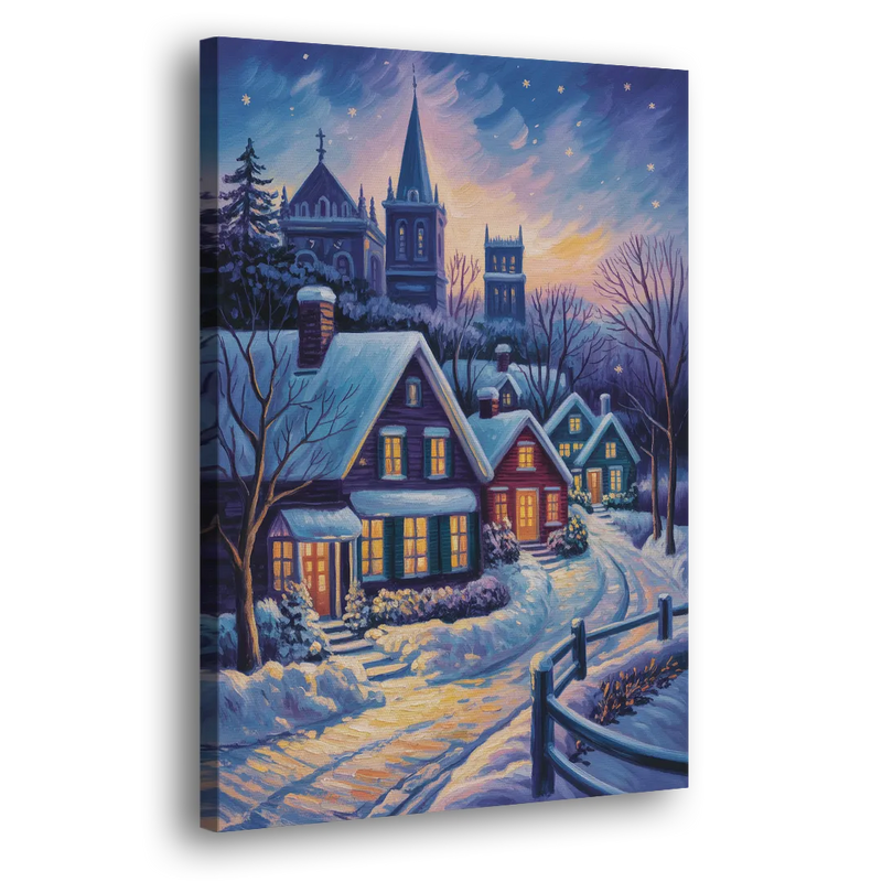 Quebec Snowy Village Scene - Canvas Print Art Sides