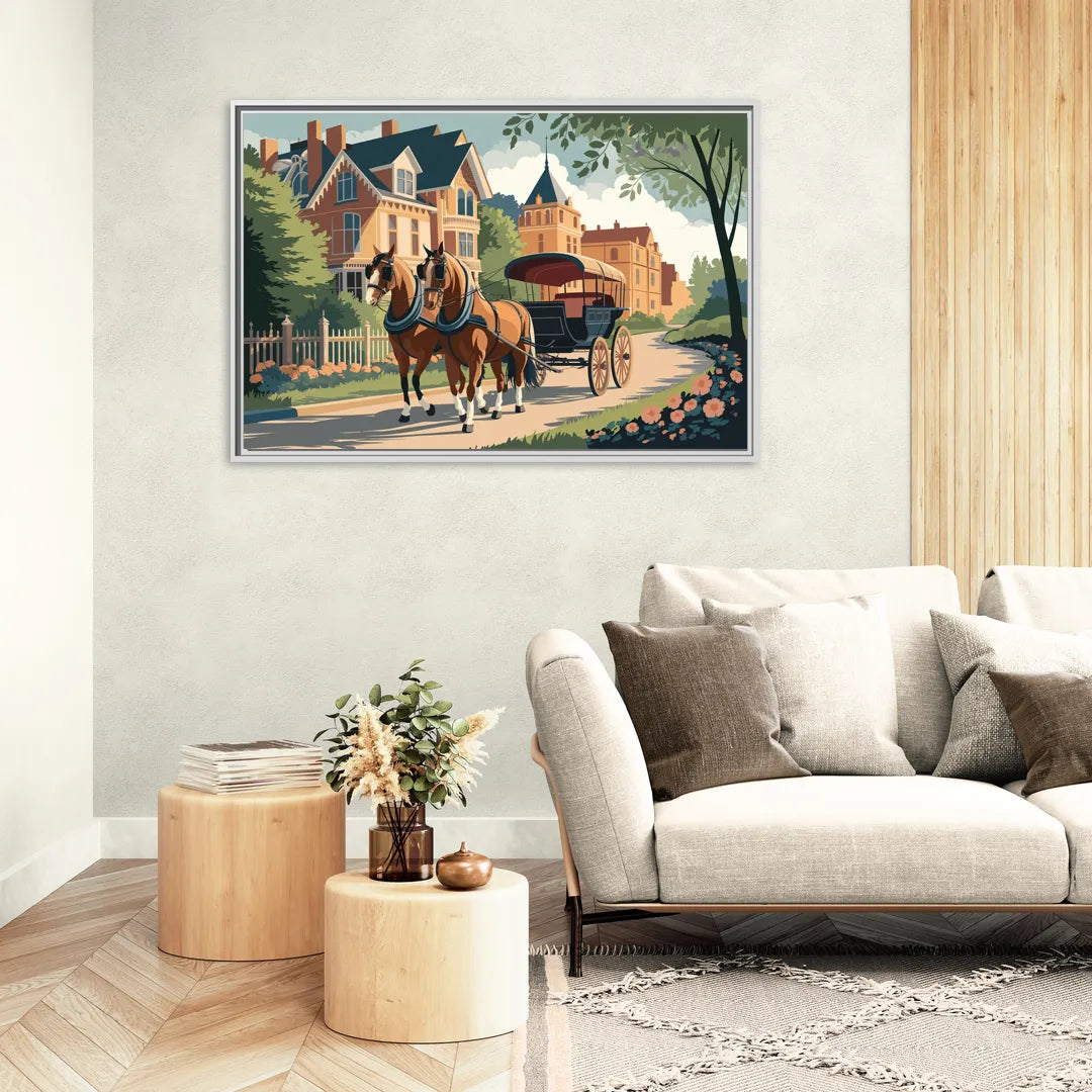 Mackinac Island Horse Carriage Ride - Living Room White Frame Canvas