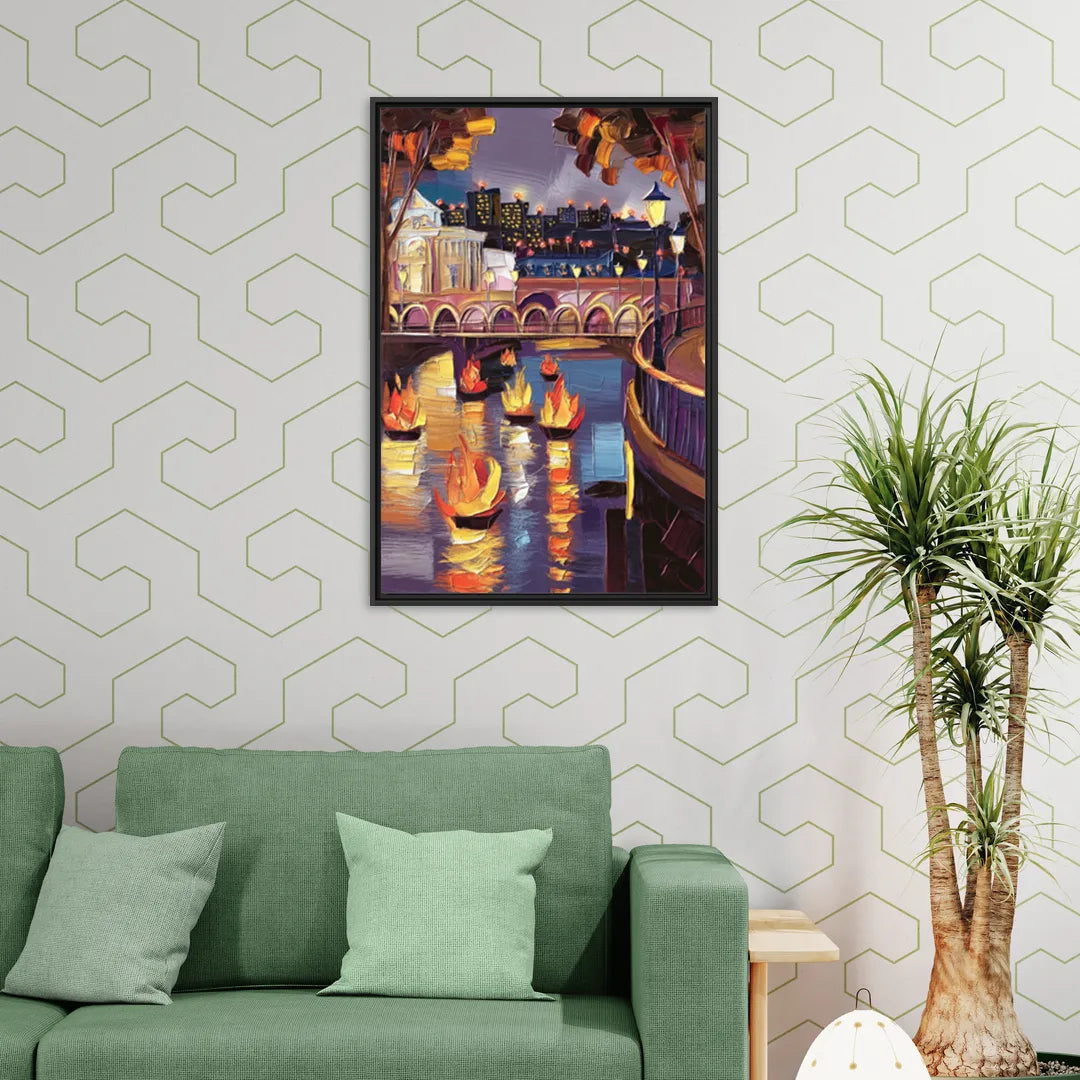 Providence Waterfire Glow - Living Room Black Frame Canvas