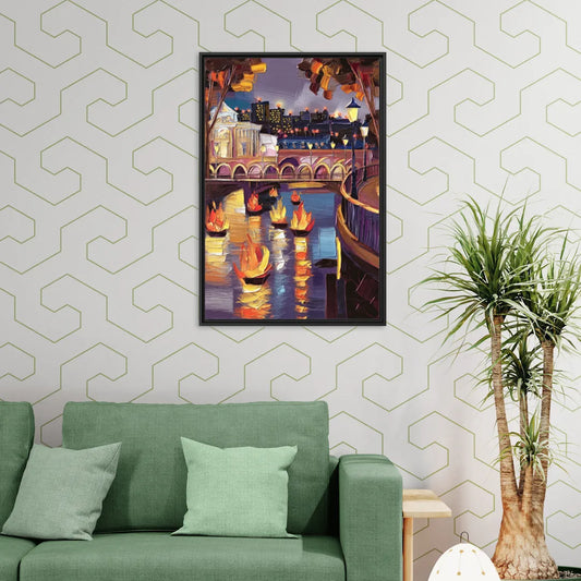 Providence Waterfire Glow - Living Room Black Frame Canvas