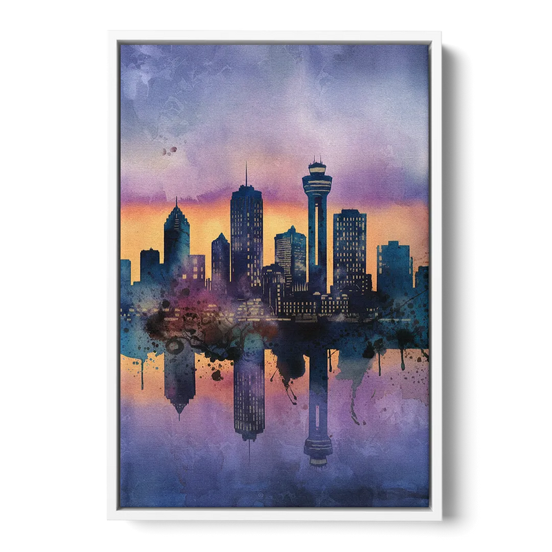 Buffalo Skyline Twilight - White Frame Canvas