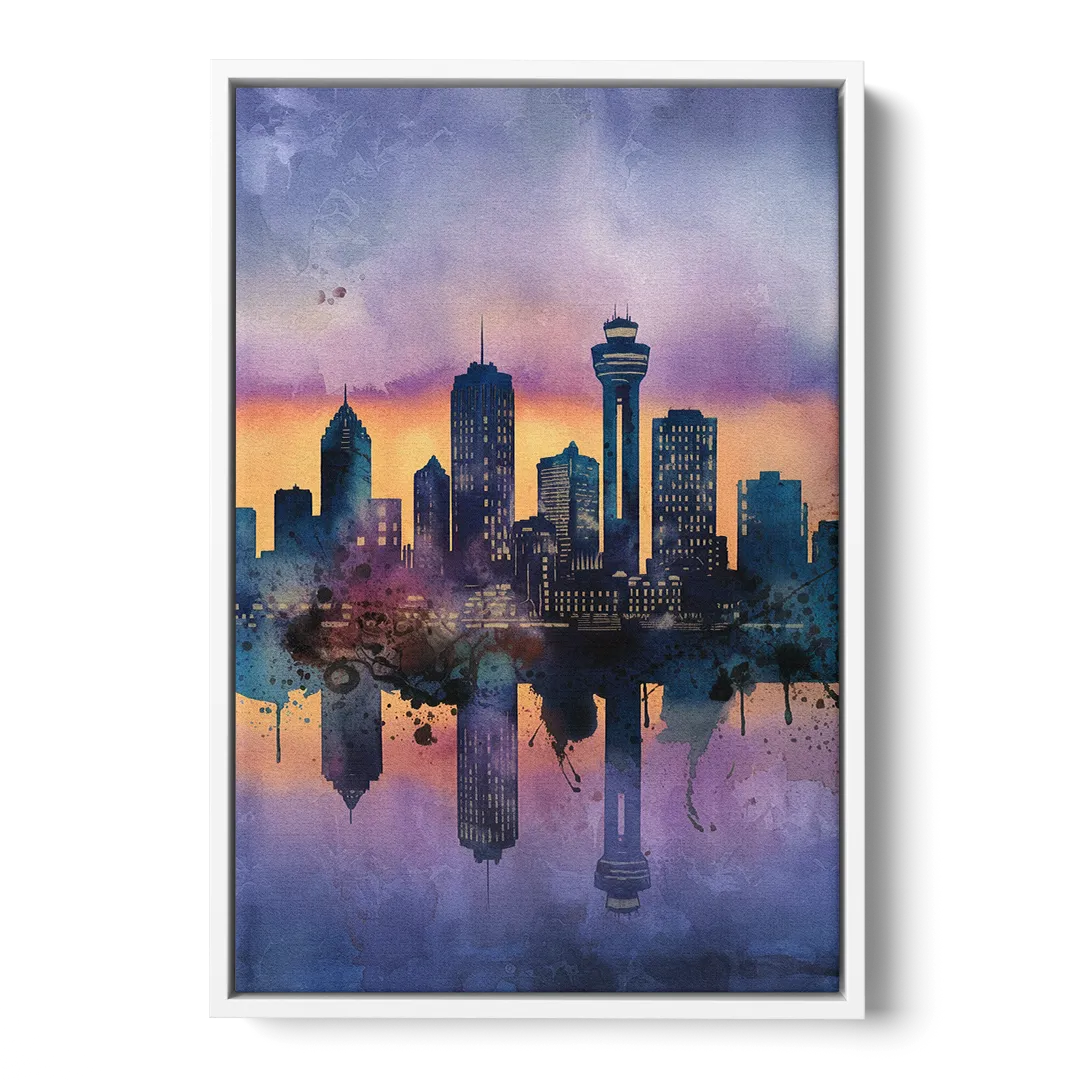 Buffalo Skyline Twilight - White Frame Canvas