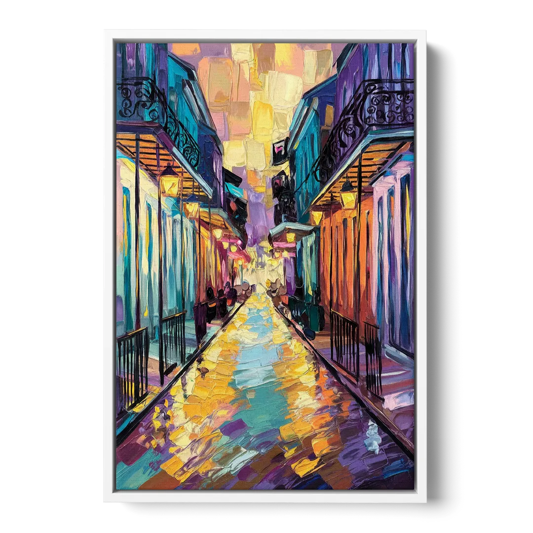 New Orleans French Quarter Lights - White Frame Canvas